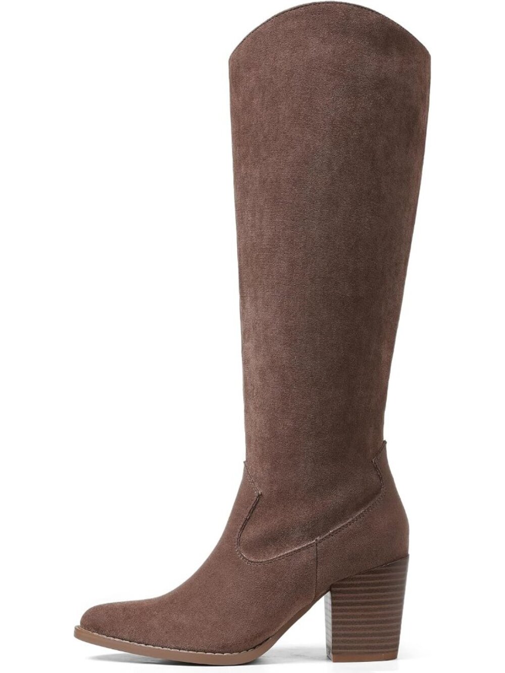 đ Women Taupe Suede Knee High Block Heel Western Cowboy Boot Dress Shoe